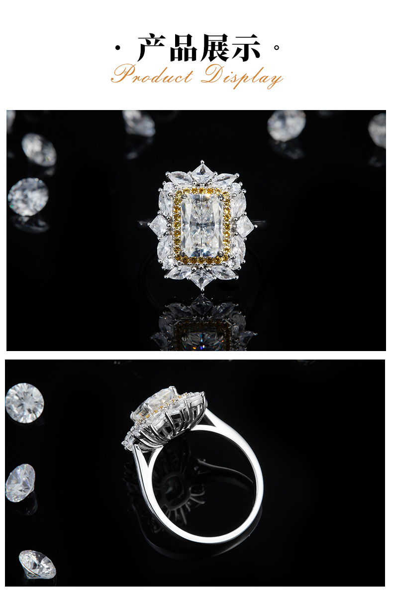 祖母切女戒S925银镀白金定制选款主石莫桑钻2.0ct/副石高碳钻 - 3