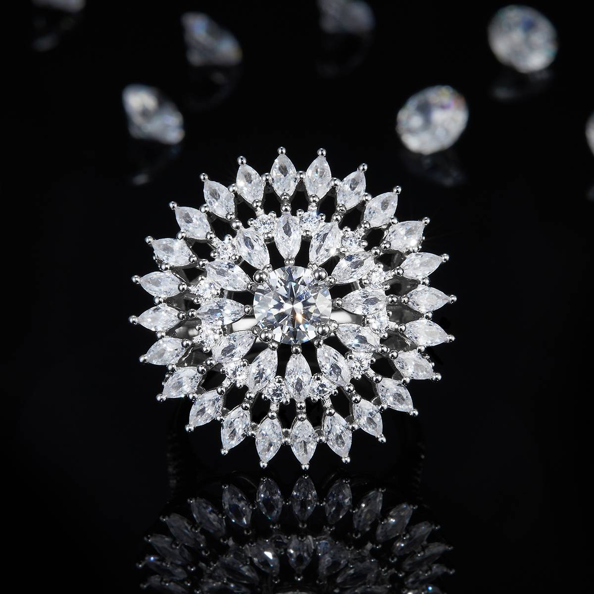 Marquis Diamond Set Luxury Women's Ring S925 Silver Plated Platinum Customized Selection Moissanite 1.0ct/Side Stone Cubic Zirconia