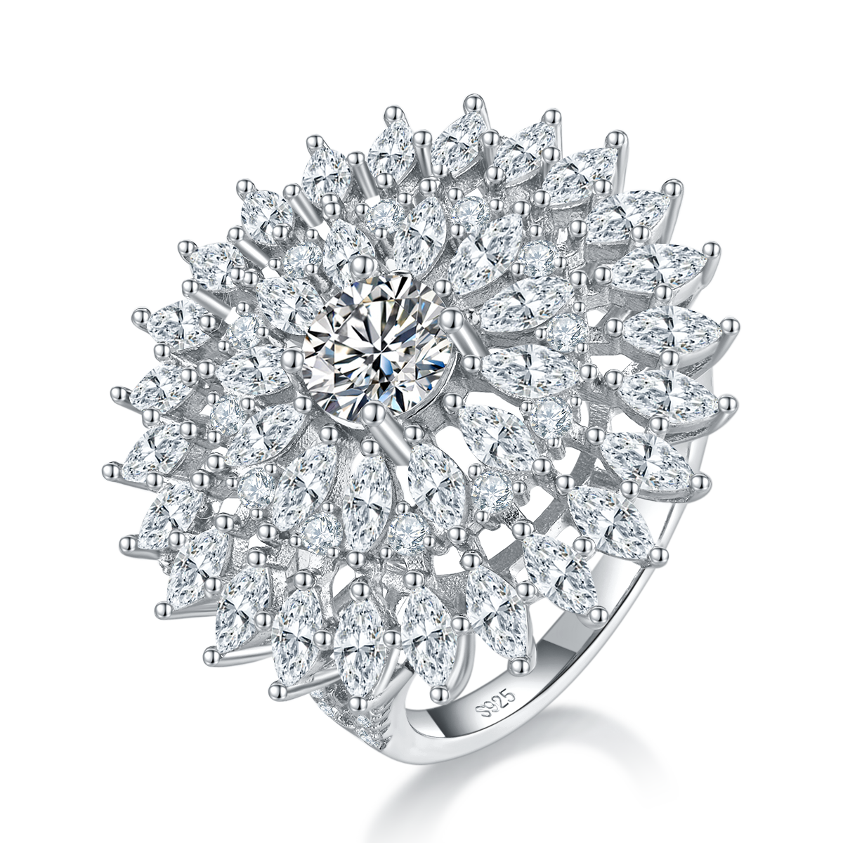 Marquis Diamond Set Luxury Women's Ring S925 Silver Plated Platinum Customized Selection Moissanite 1.0ct/Side Stone Cubic Zirconia