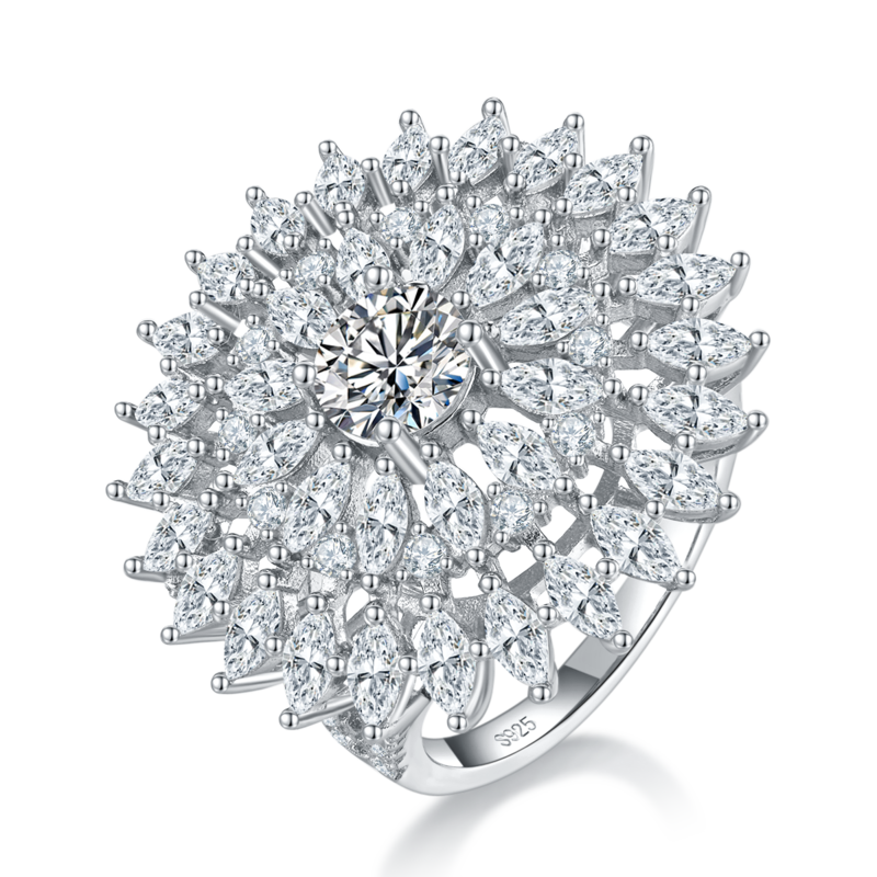 马眼钻围镶豪华Women's RingS925银镀白金定制选款Moissanite1.0ct/副石高碳钻