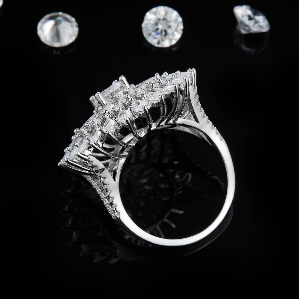 Marquis Diamond Set Luxury Women's Ring S925 Silver Plated Platinum Customized Selection Moissanite 1.0ct/Side Stone Cubic Zirconia