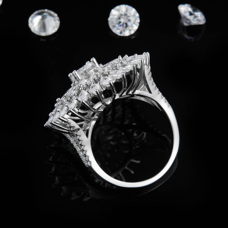 马眼钻围镶豪华Women's RingS925银镀白金定制选款Moissanite1.0ct/副石高碳钻