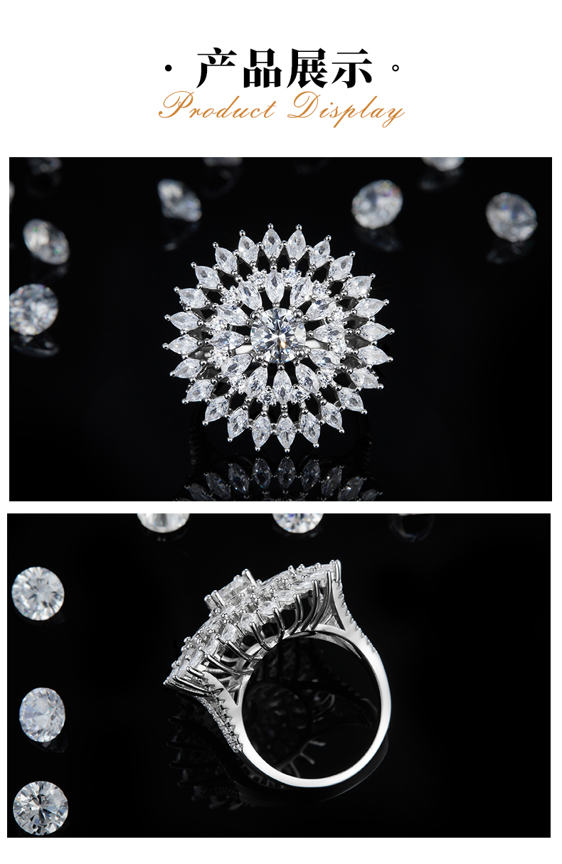 马眼钻围镶豪华女戒S925银镀白金定制选款莫桑钻1.0ct/副石高碳钻 - 3