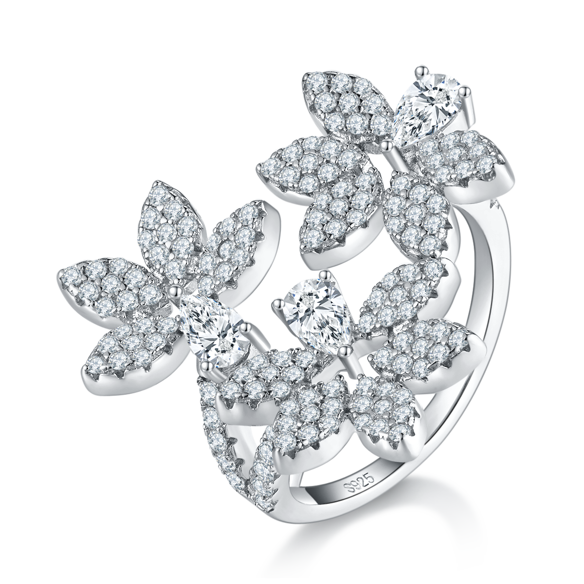 Petal Open Women's Ring S925 Silver Plated Platinum Customized Selection Side Stone Moissanite 1.68ct