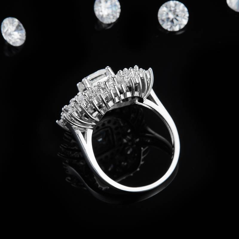 满钻围镶阿斯切女戒S925银镀白金定制选款主石莫桑钻1.0ct/副石高碳钻