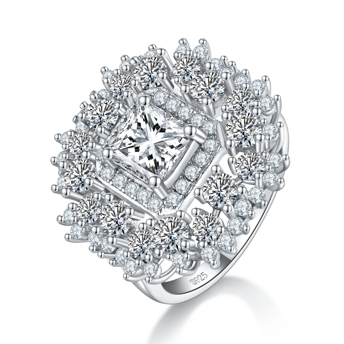 满钻围镶阿斯切女戒S925银镀白金定制选款主石莫桑钻1.0ct/副石高碳钻