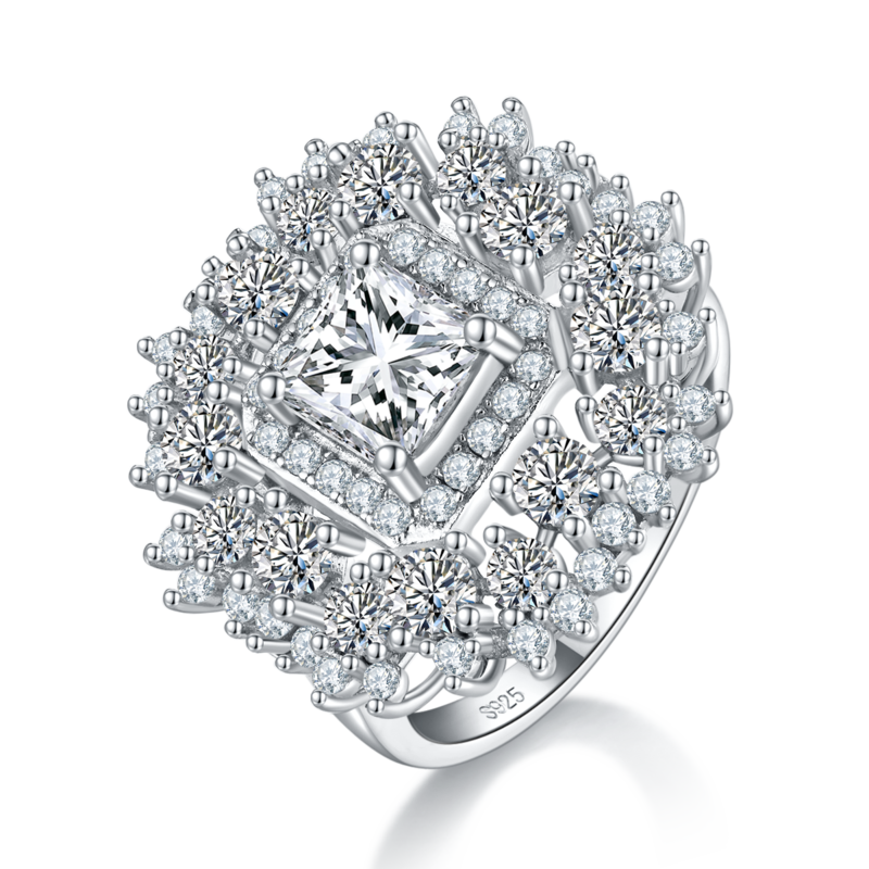 满钻围镶阿斯切女戒S925银镀白金定制选款主石莫桑钻1.0ct/副石高碳钻