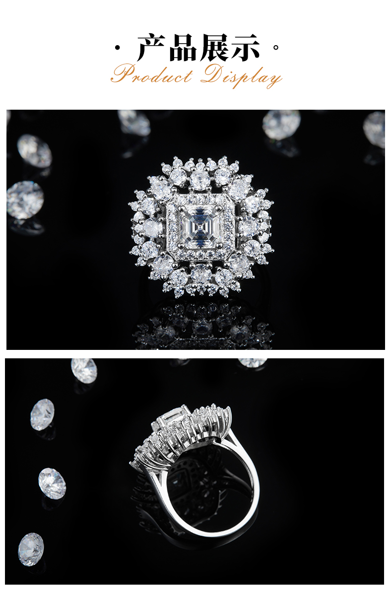 满钻围镶阿斯切女戒S925银镀白金定制选款主石莫桑钻1.0ct/副石高碳钻 - 3