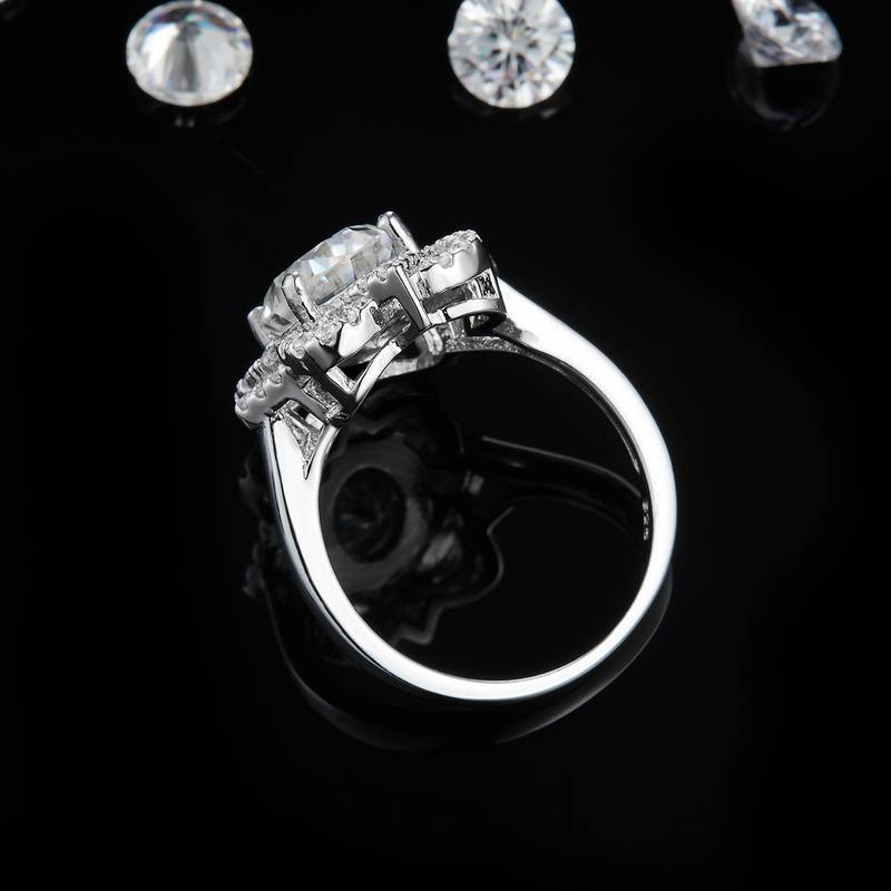 光臂Affordable Luxury蛋形Women's RingS925银镀白金定制选款主石Moissanite3.0ct/副石高碳钻