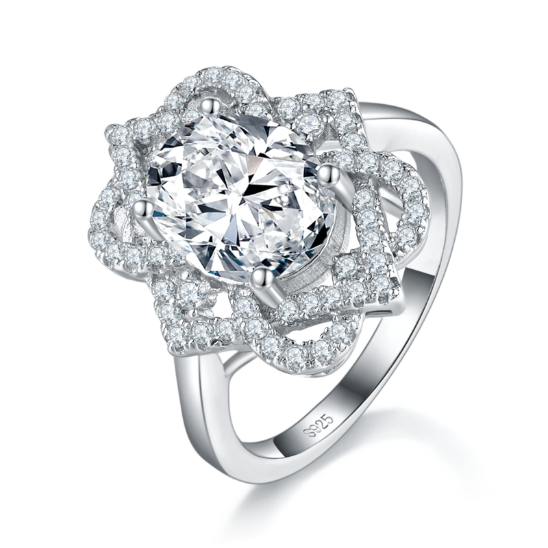 光臂Affordable Luxury蛋形Women's RingS925银镀白金定制选款主石Moissanite3.0ct/副石高碳钻