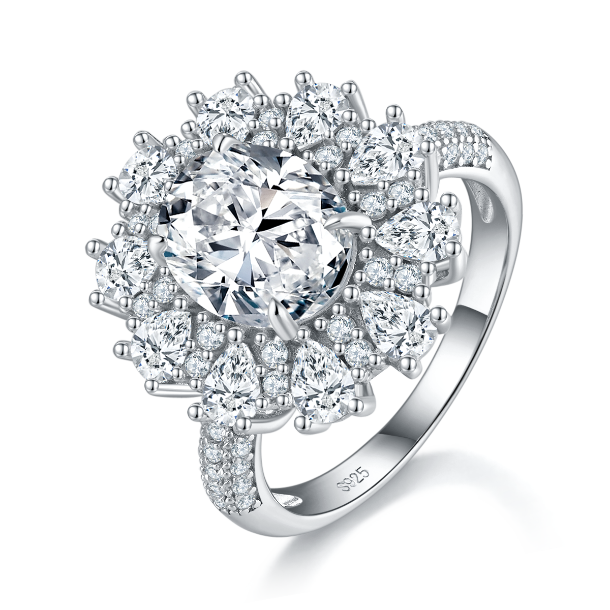 Pearl Small Diamond Set Oval Women's Ring S925 Silver Plated Platinum Customized Selection Main Stone Moissanite 3.0ct/Side Stone Cubic Zirconia