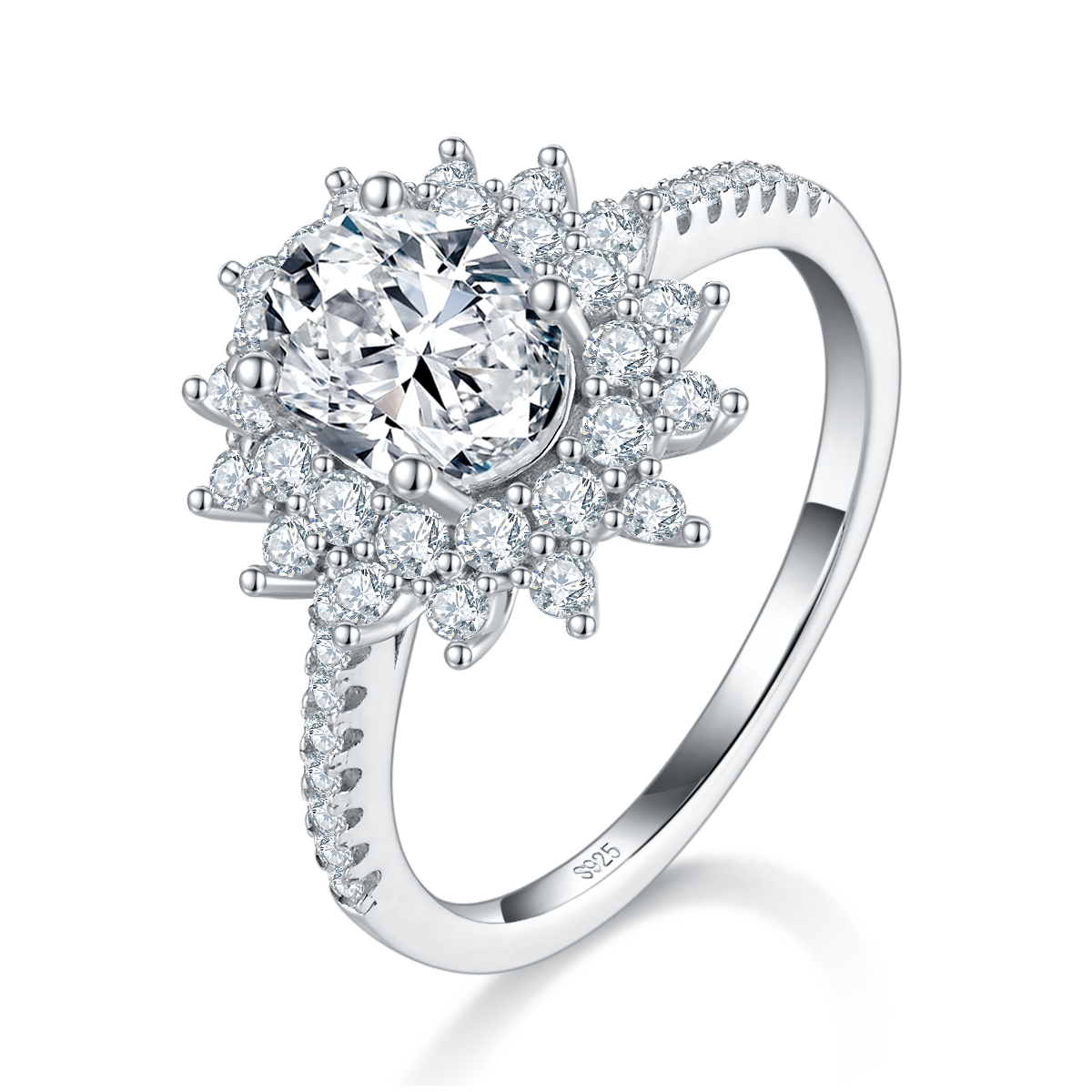 Micro inlaid Sunflower Oval Women's Ring S925 Silver Plated Platinum Customized Selection Main Stone Moissanite 1.5ct/Side Stone Cubic Zirconia