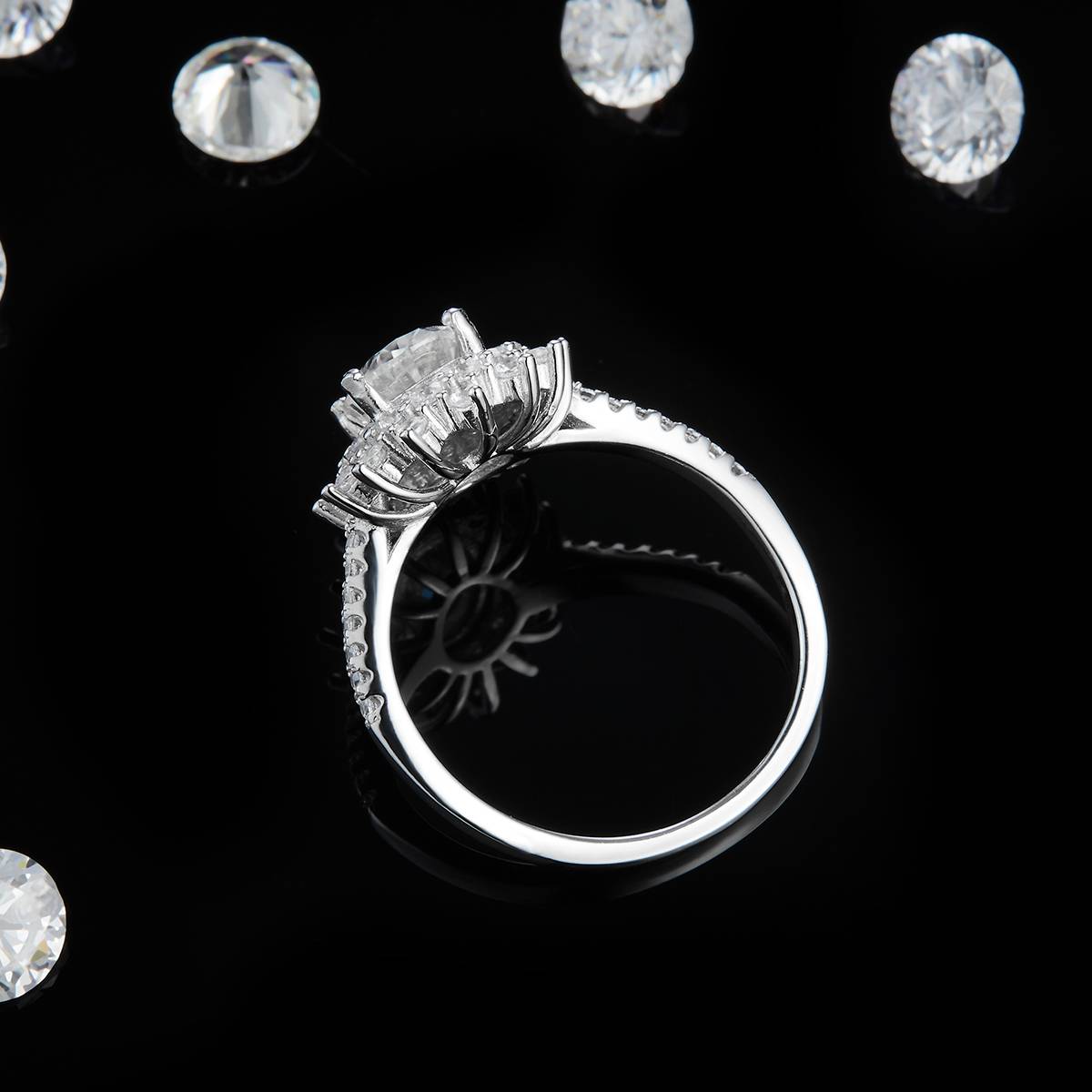 Micro inlaid Sunflower Oval Women's Ring S925 Silver Plated Platinum Customized Selection Main Stone Moissanite 1.5ct/Side Stone Cubic Zirconia