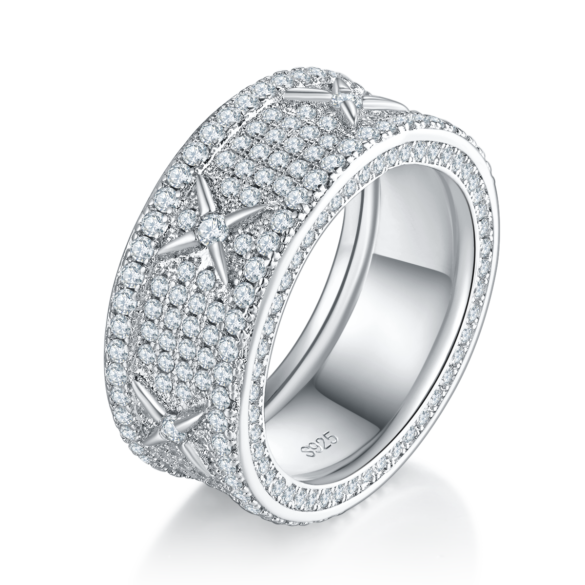 Full Diamond Light Luxury S925 Silver Plated Platinum Women's Ring Customized Selection Side Stone Moissanite 2.55ct