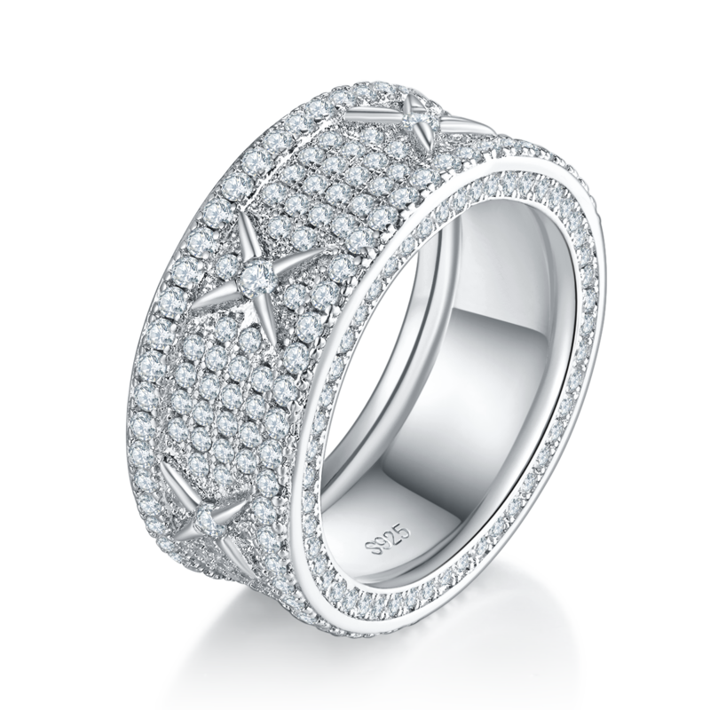 满钻轻奢排戒S925银镀白金女戒定制选款副石莫桑钻2.55ct