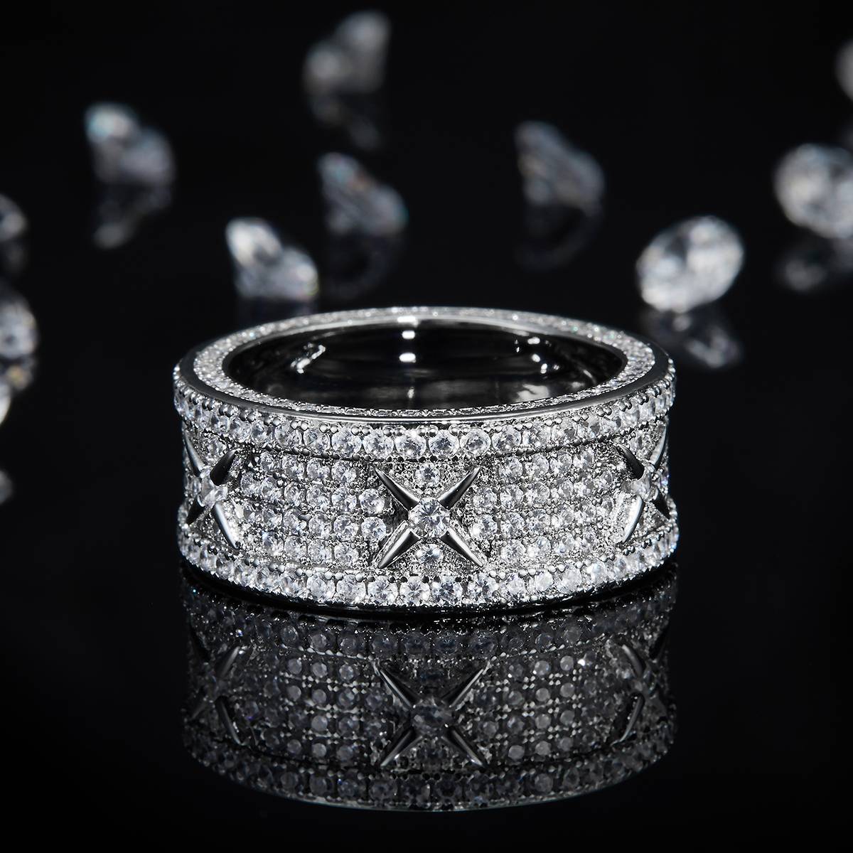 Full Diamond Light Luxury S925 Silver Plated Platinum Women's Ring Customized Selection Side Stone Moissanite 2.55ct