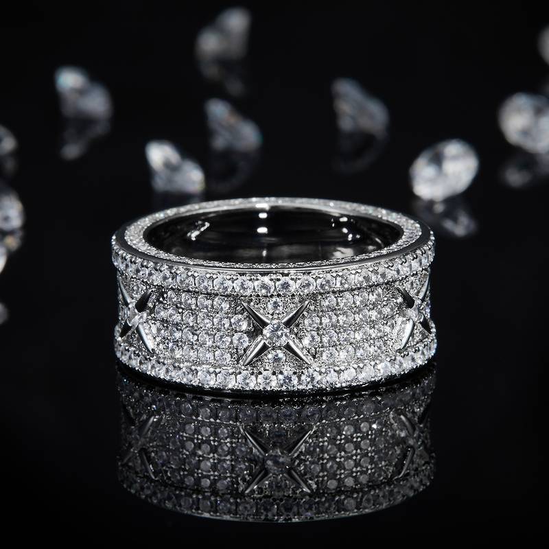 满钻轻奢排戒S925银镀白金女戒定制选款副石莫桑钻2.55ct