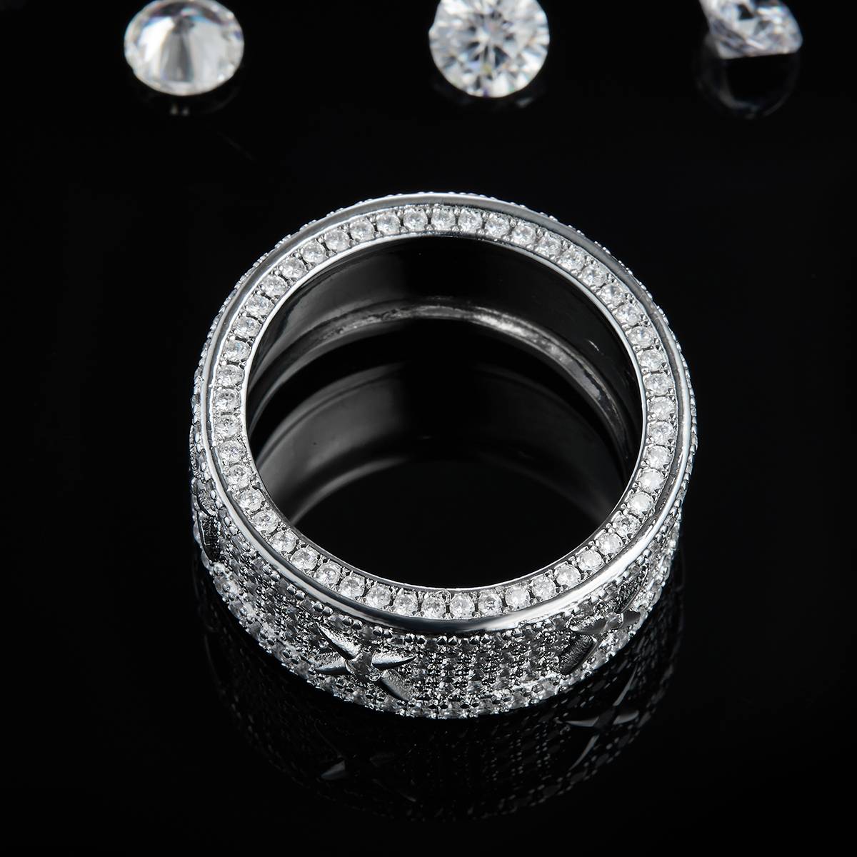 Full Diamond Light Luxury S925 Silver Plated Platinum Women's Ring Customized Selection Side Stone Moissanite 2.55ct