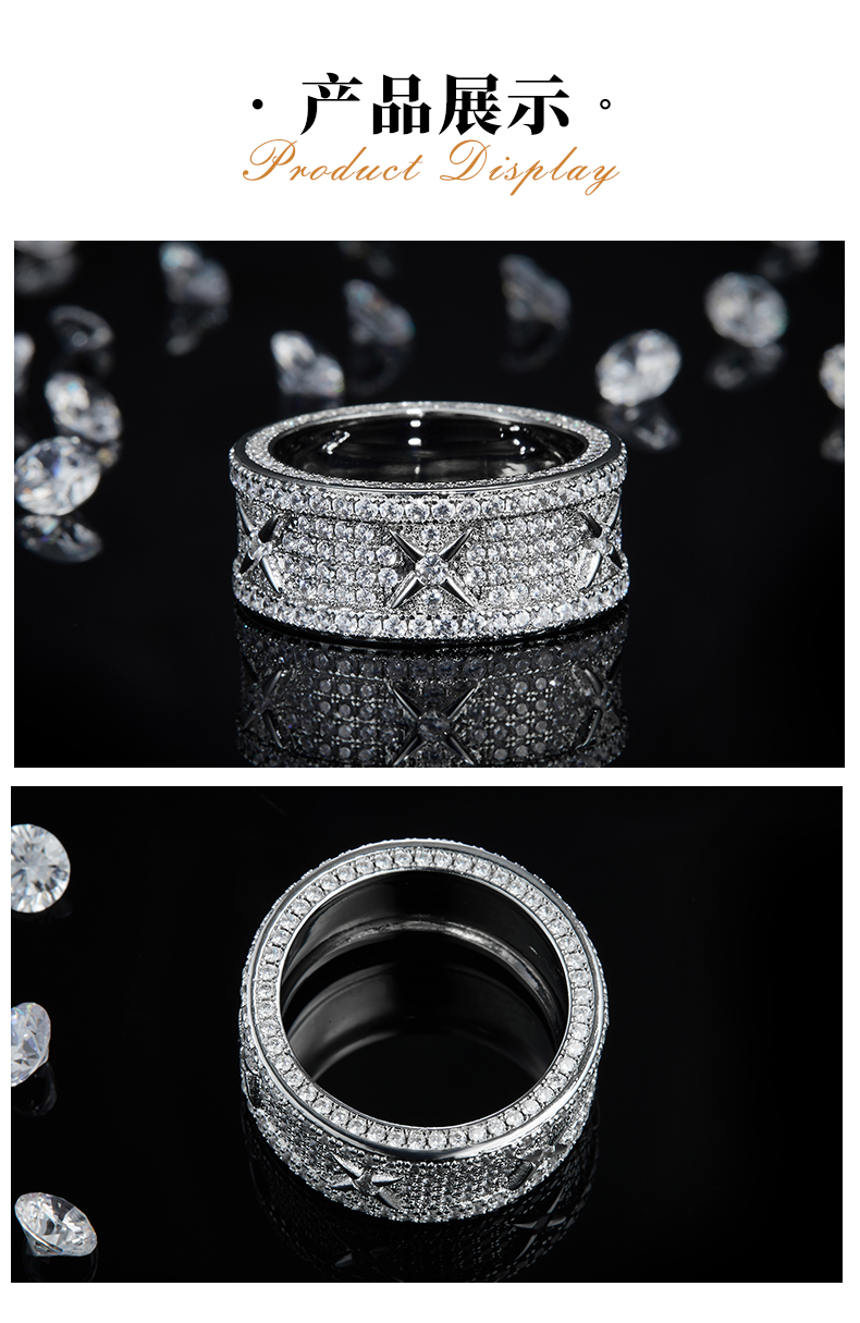 满钻轻奢排戒S925银镀白金女戒定制选款副石莫桑钻2.55ct - 3