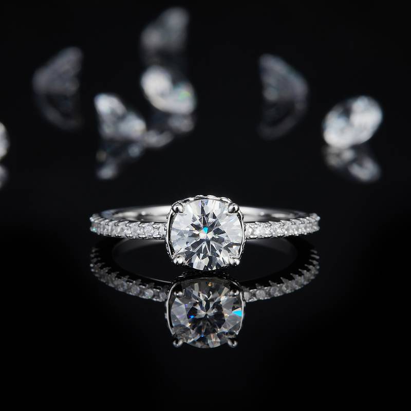 微镶四爪女戒S925银镀白金定制选款主石莫桑钻1.0ct/副石高碳钻