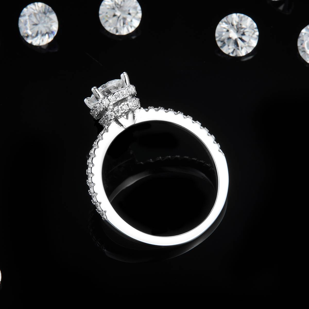 Micro Inlaid Four Claw Women's Ring S925 Silver Plated Platinum Customized Selection Main Stone Moissanite 1.0ct/Side Stone Cubic Zirconia