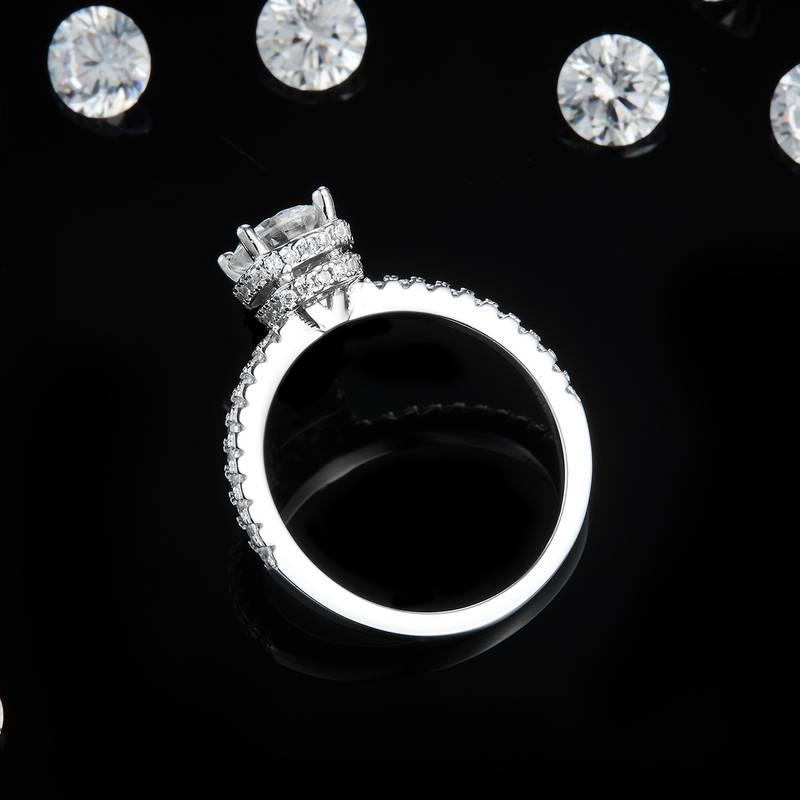 微镶四爪女戒S925银镀白金定制选款主石莫桑钻1.0ct/副石高碳钻