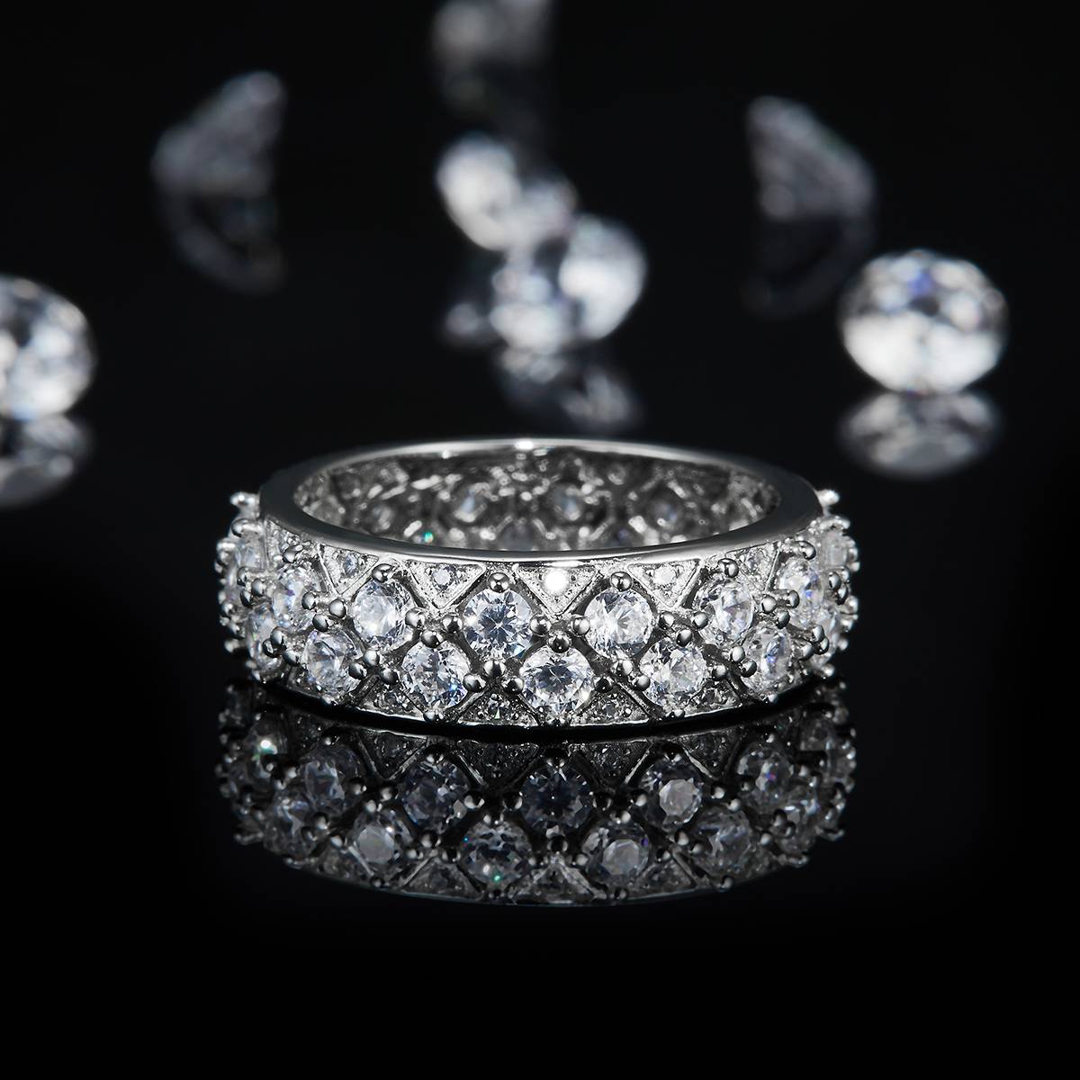 Light Luxury S925 Silver Plated Platinum Women's Ring Customized Selection Side Stone Moissanite 2.1ct