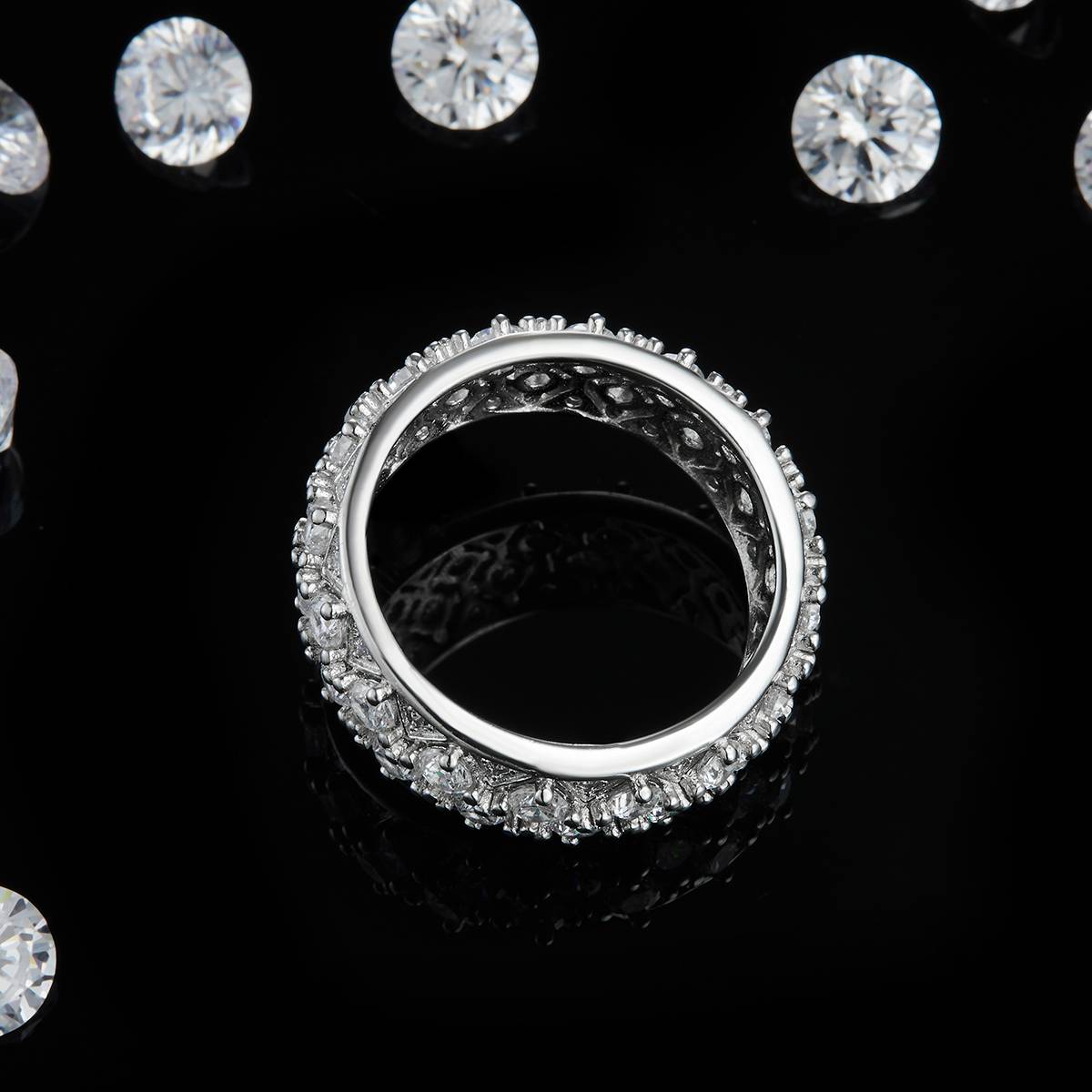 Light Luxury S925 Silver Plated Platinum Women's Ring Customized Selection Side Stone Moissanite 2.1ct