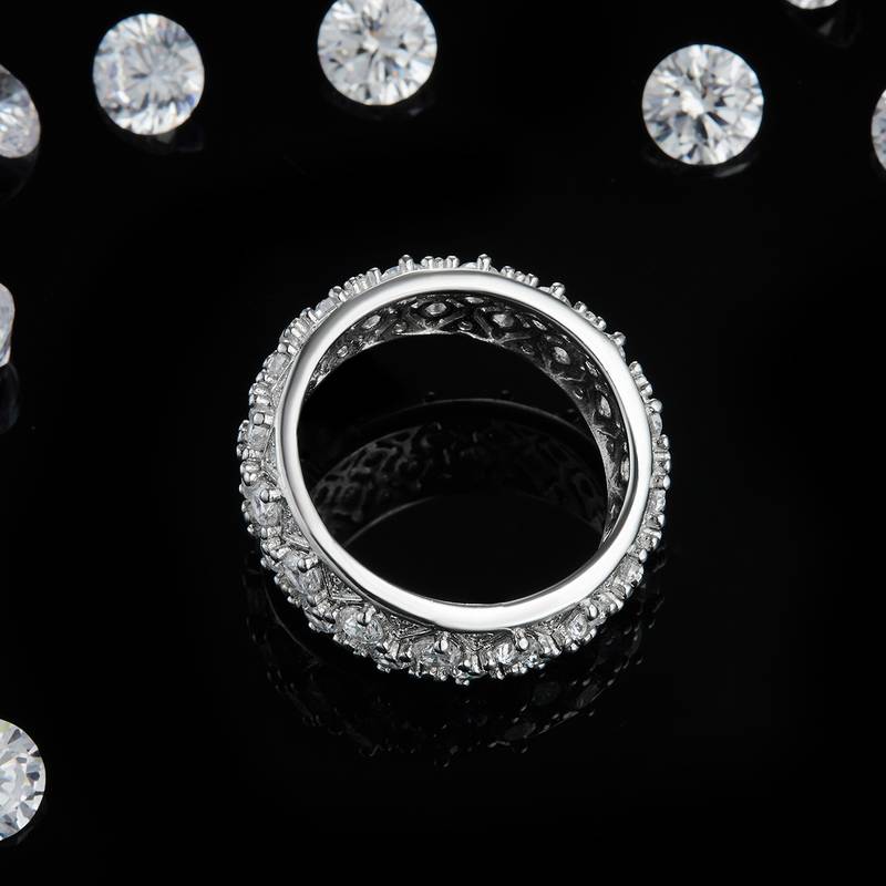 轻奢排戒S925银镀白金女戒定制选款副石莫桑钻2.1ct