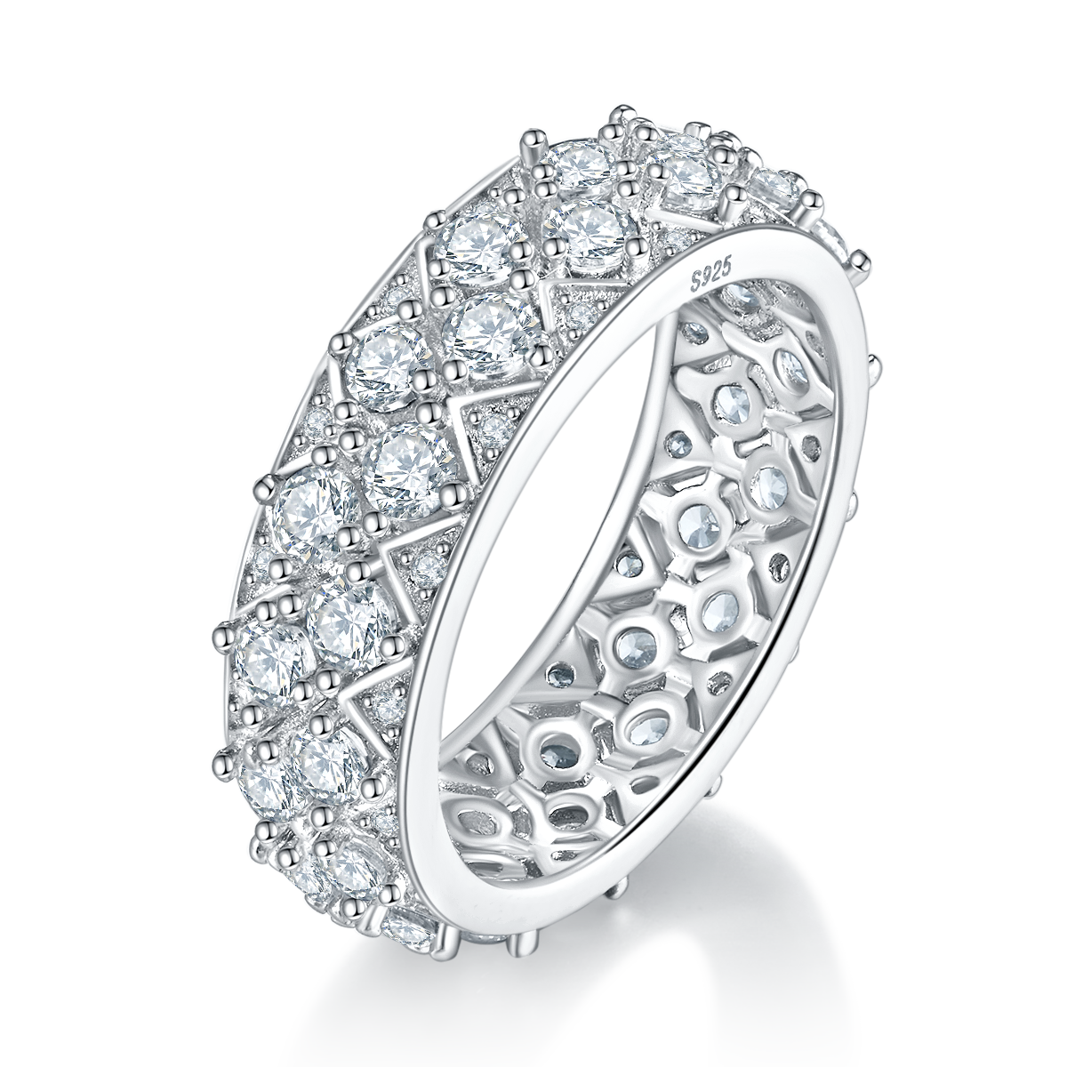 Light Luxury S925 Silver Plated Platinum Women's Ring Customized Selection Side Stone Moissanite 2.1ct