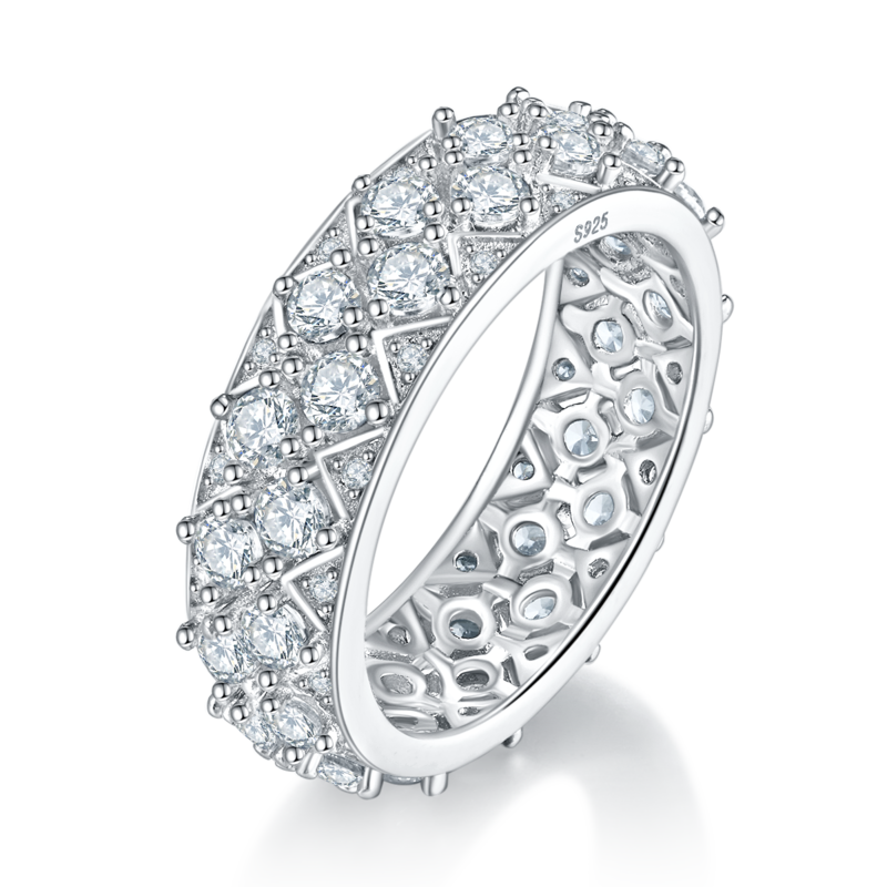 轻奢排戒S925银镀白金女戒定制选款副石莫桑钻2.1ct
