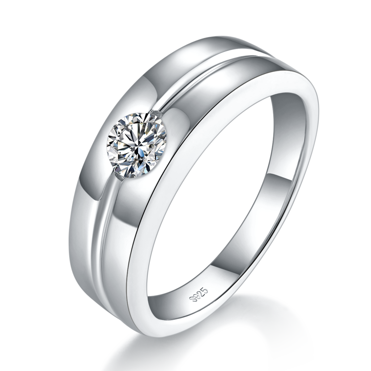 Minimalist Men's Ring S925 Silver Plated Platinum Customized Selection Main Stone Moissanite 0.5ct