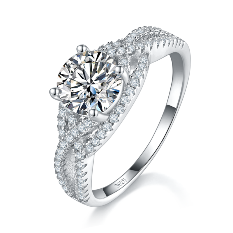 扭臂Affordable LuxuryWomen's RingS925银镀白金定制选款Moissanite1.0ct/副石高碳钻