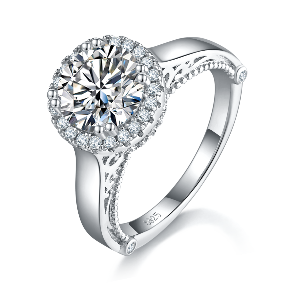 Bare Arm Round Bag Women's Ring S925 Silver Plated Platinum Customized Selection Main Stone Moissanite 2.0ct/Side Stone Cubic Zirconia