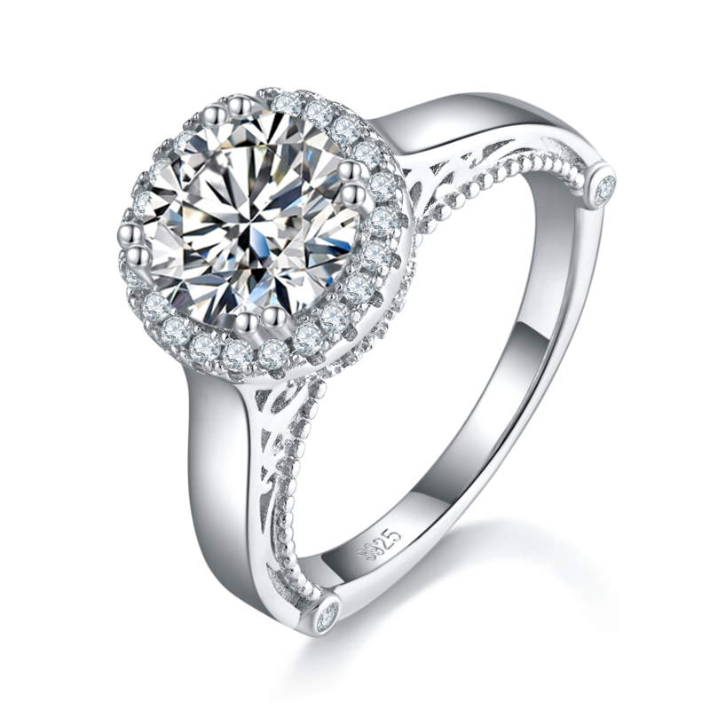 光臂圆包Women's RingS925银镀白金定制选款主石Moissanite2.0ct/副石高碳钻
