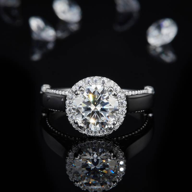 光臂圆包Women's RingS925银镀白金定制选款主石Moissanite2.0ct/副石高碳钻