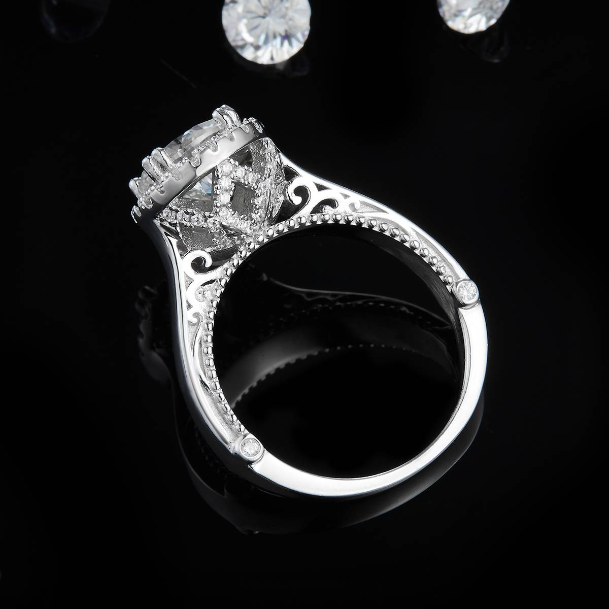 Bare Arm Round Bag Women's Ring S925 Silver Plated Platinum Customized Selection Main Stone Moissanite 2.0ct/Side Stone Cubic Zirconia