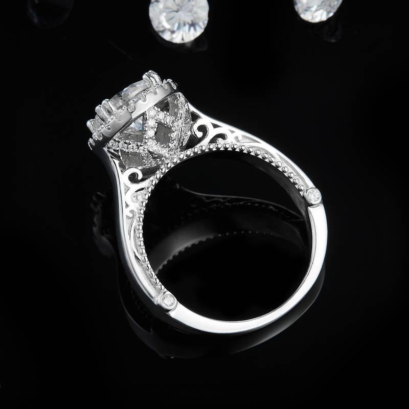 光臂圆包Women's RingS925银镀白金定制选款主石Moissanite2.0ct/副石高碳钻