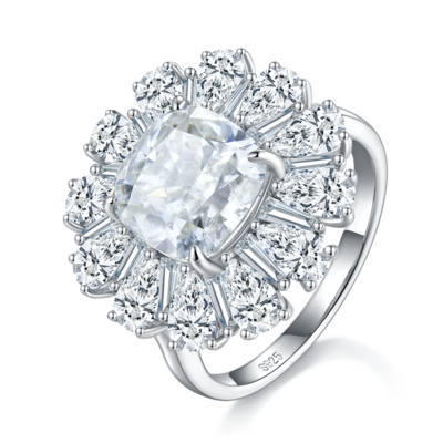 Light arm luxury Pearl small diamond set with Cushion women's ring S925 silver plated white gold customized selection main stone Moissanite 3.5ct/Side Stone Cubic Zirconia