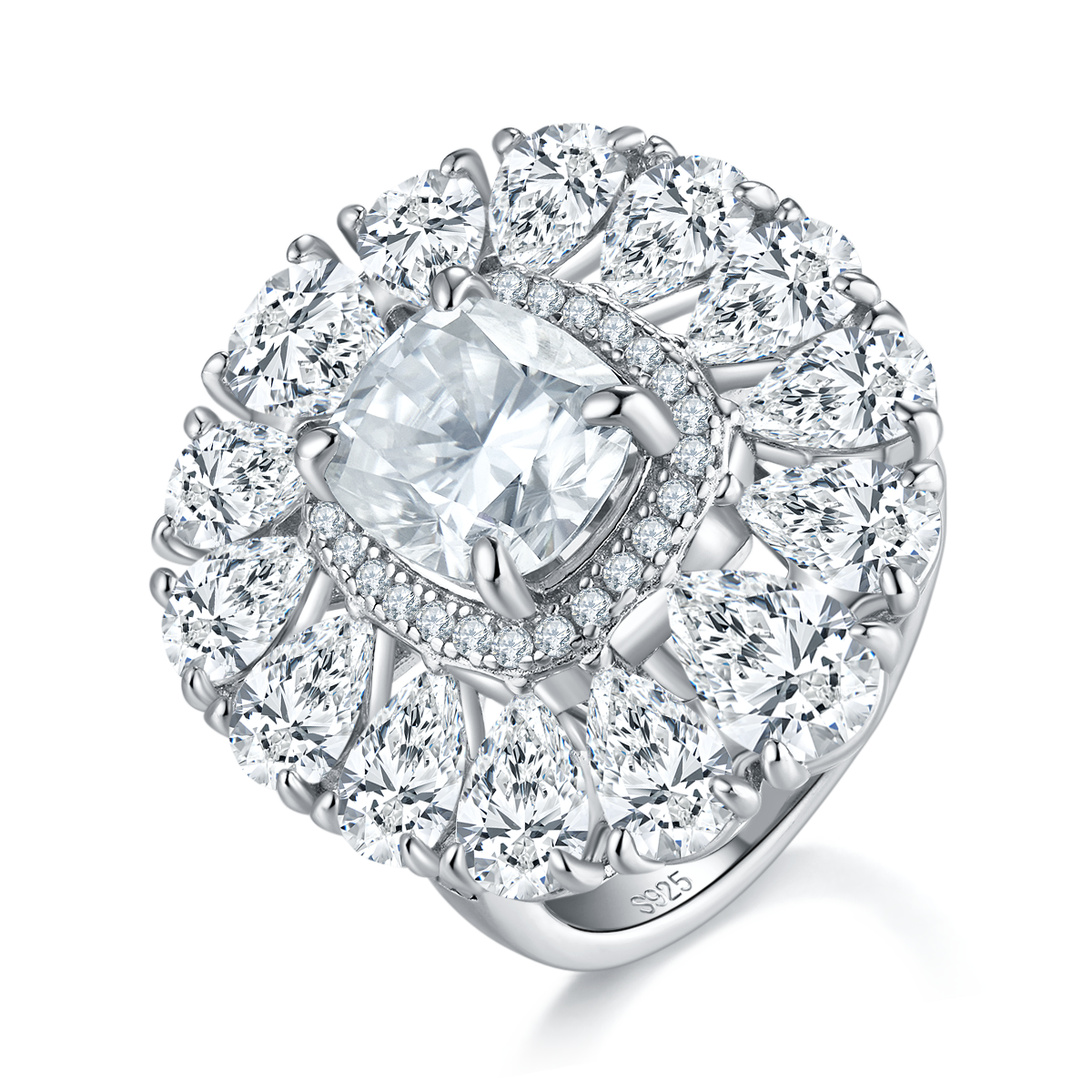 Luxury Pearl Small Diamond Set Cushion Women's Ring S925 Silver Plated Platinum Customized Selection Main Stone Moissanite 2.5ct/Side Stone Cubic Zirconia