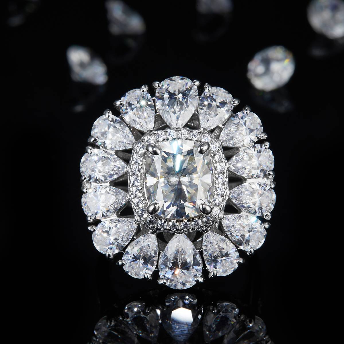 Luxury Pearl Small Diamond Set Cushion Women's Ring S925 Silver Plated Platinum Customized Selection Main Stone Moissanite 2.5ct/Side Stone Cubic Zirconia