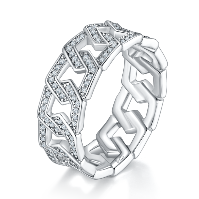 时尚风排戒S925银镀白金定制选款副石莫桑钻0.77ct