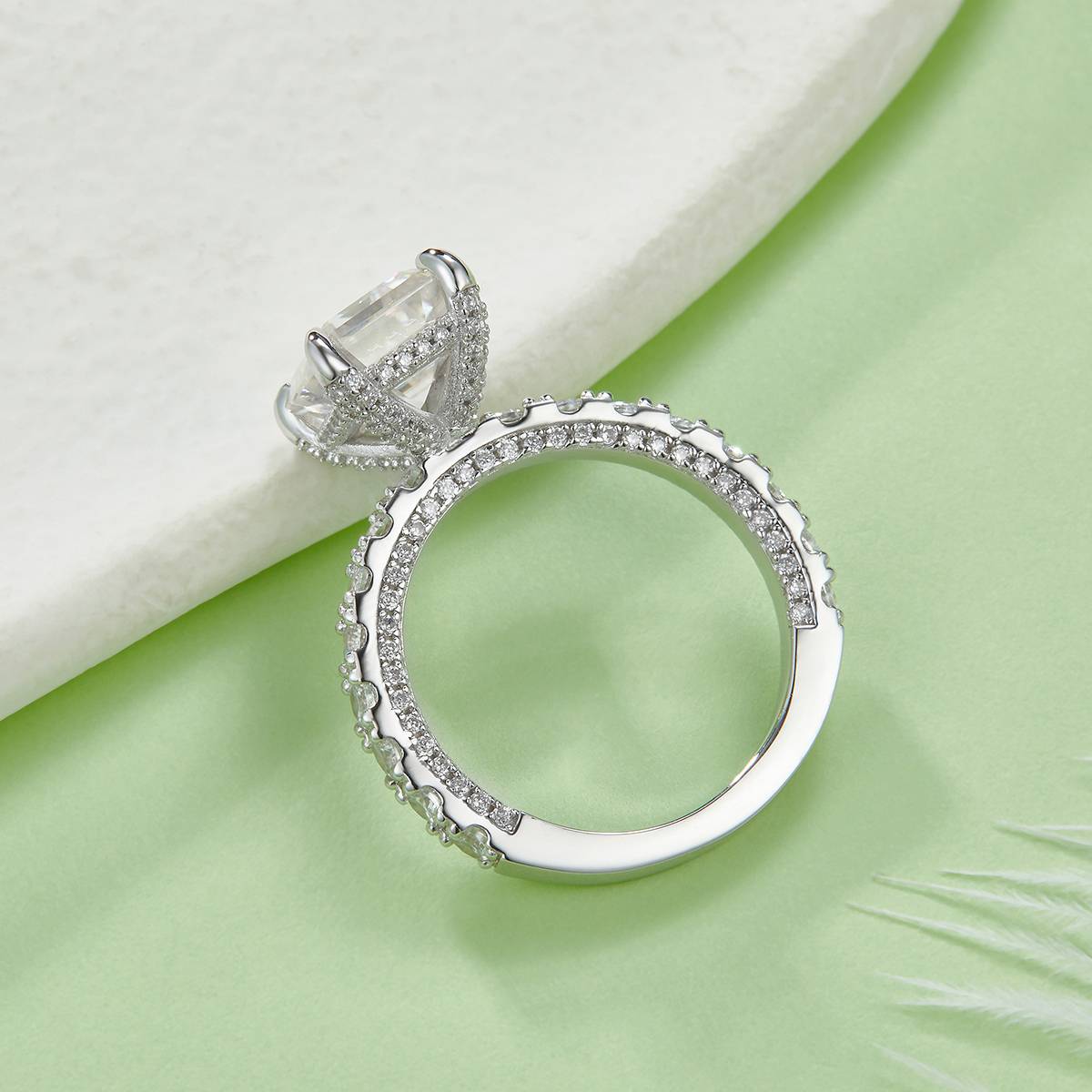 R221026016款S925银镀18K白金长方形MoissaniteWomen's Ring8*10mmmm/4.0ct