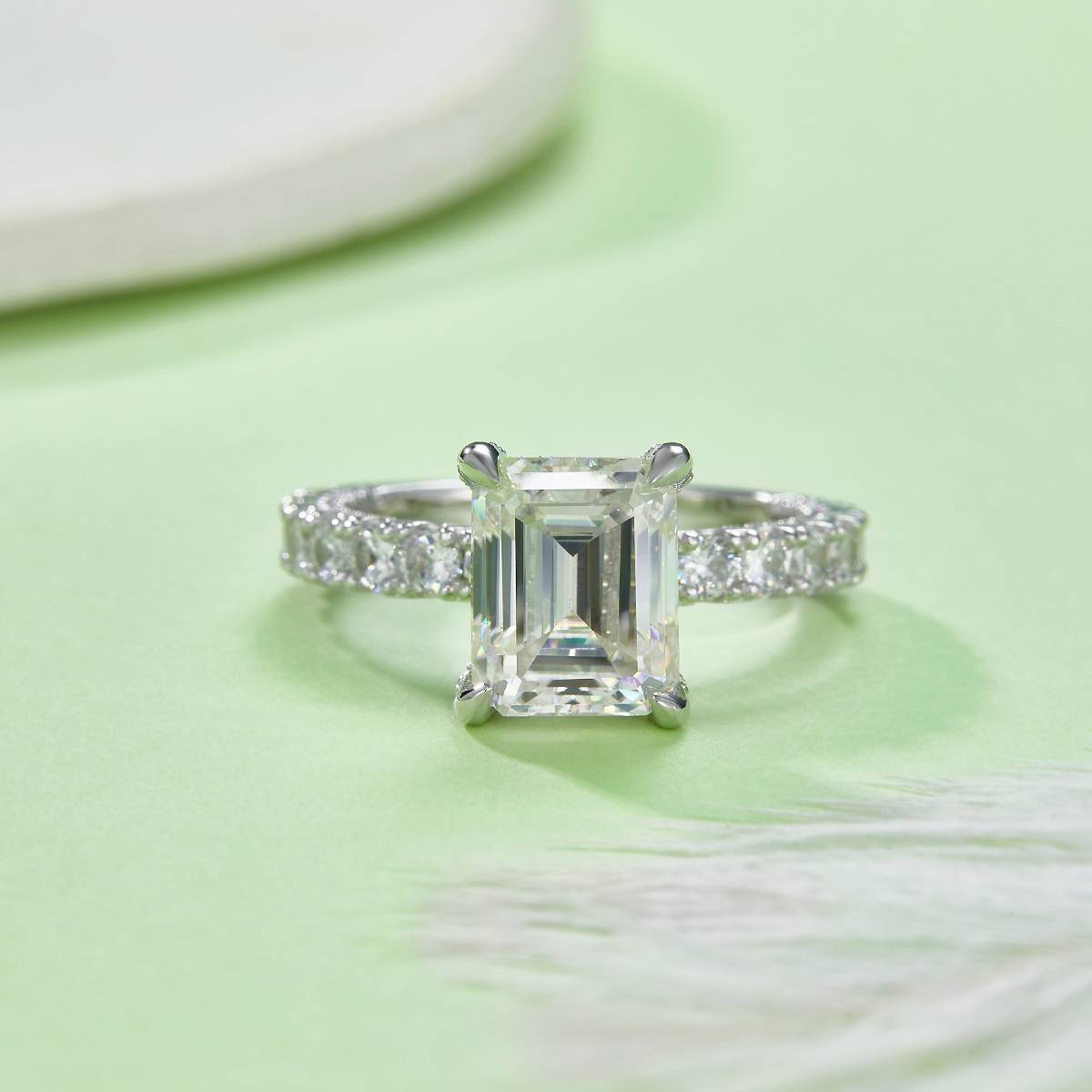 R221026016款S925银镀18K白金长方形MoissaniteWomen's Ring8*10mmmm/4.0ct