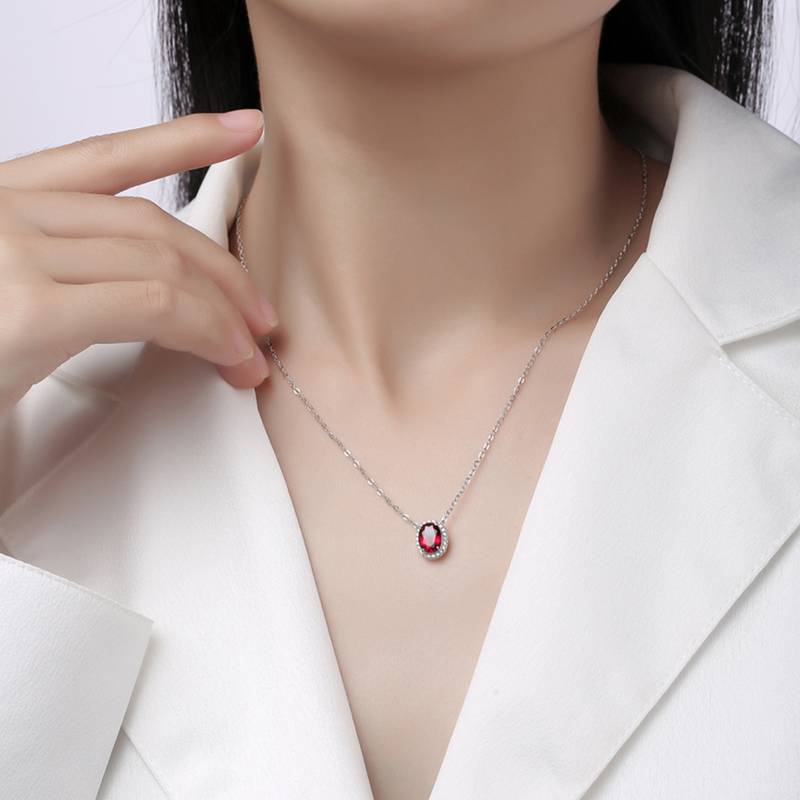 XSN0092培育彩宝S925银镀白金Necklace蛋形1.5ct