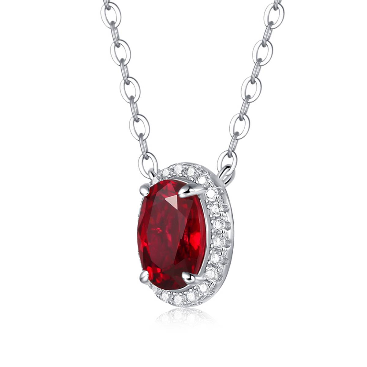 XSN0092培育彩宝S925银镀白金Necklace蛋形1.5ct