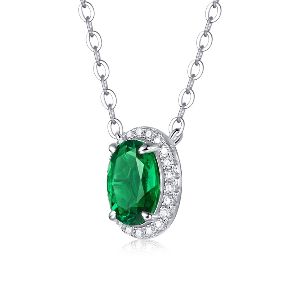XSN0092培育彩宝S925银镀白金Necklace蛋形1.5ct