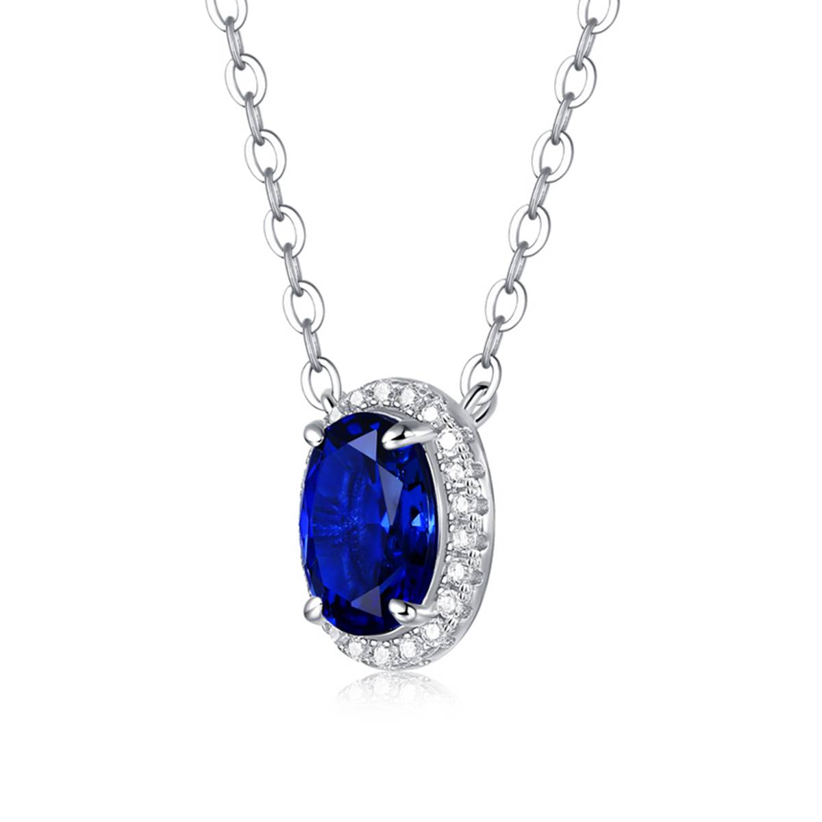 XSN0092培育彩宝S925银镀白金Necklace蛋形1.5ct