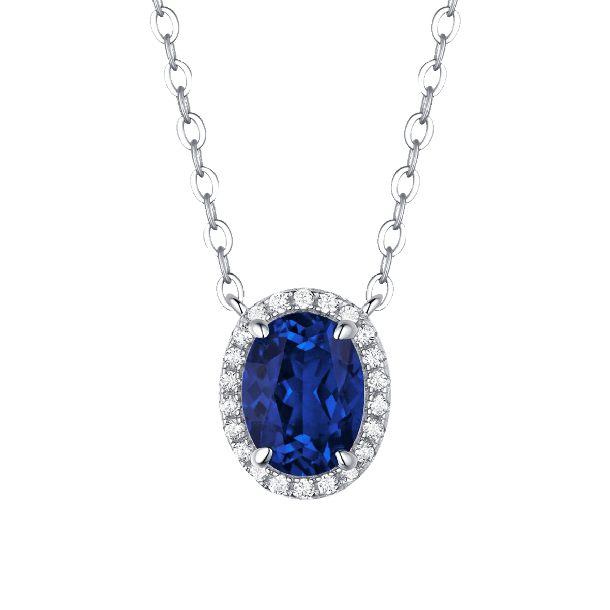 XSN0092培育彩宝S925银镀白金Necklace蛋形1.5ct