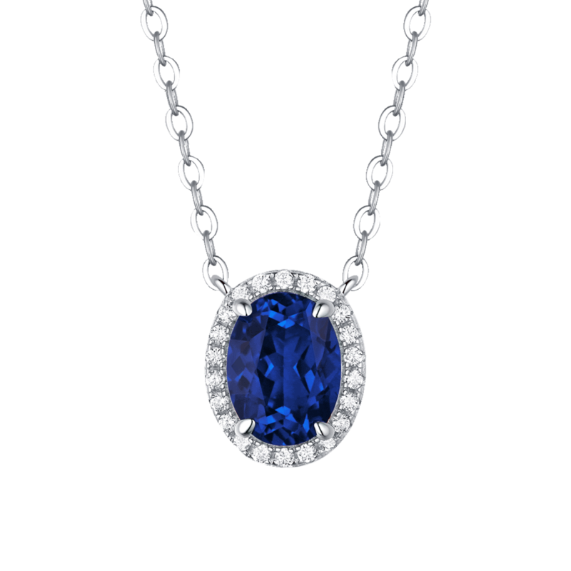 XSN0092培育彩宝S925银镀白金Necklace蛋形1.5ct